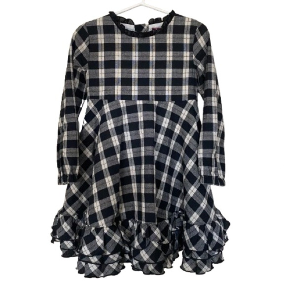 SweetHoney Girl's Buffalo Check Prim Dress Size 5 Cotton Twirly Tiered Ruffle
